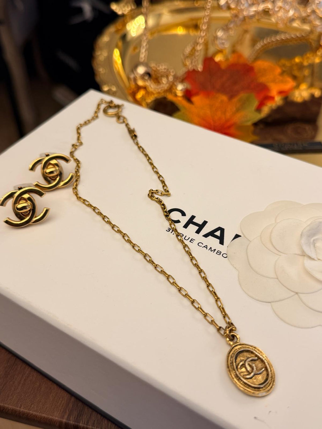 Chanel Vintage 24k Aged Gold Plated CC Pendant Necklace
