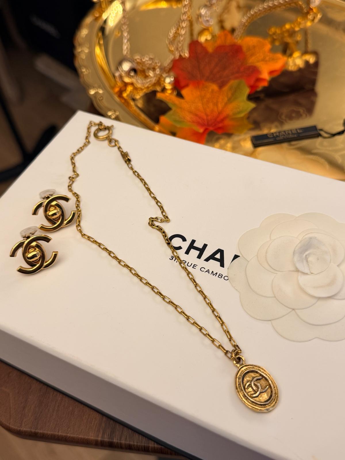 Chanel Vintage 24k Aged Gold Plated CC Pendant Necklace