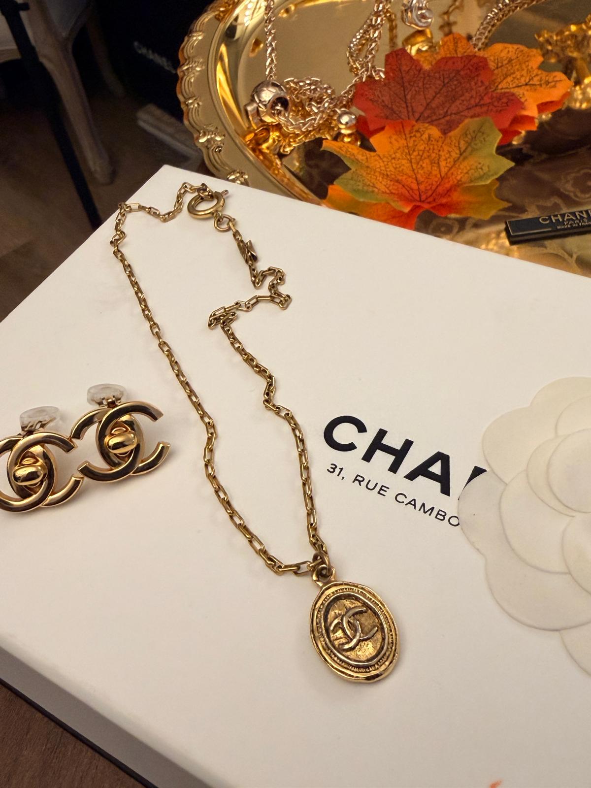 Chanel Vintage 24k Aged Gold Plated CC Pendant Necklace