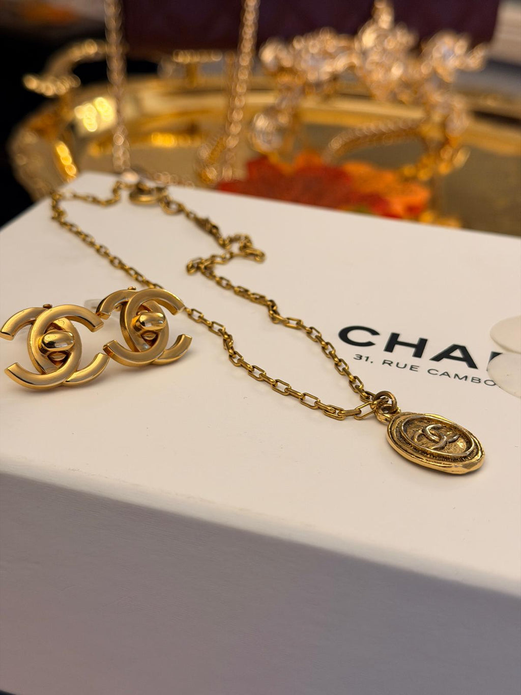 Chanel Vintage 24k Aged Gold Plated CC Pendant Necklace