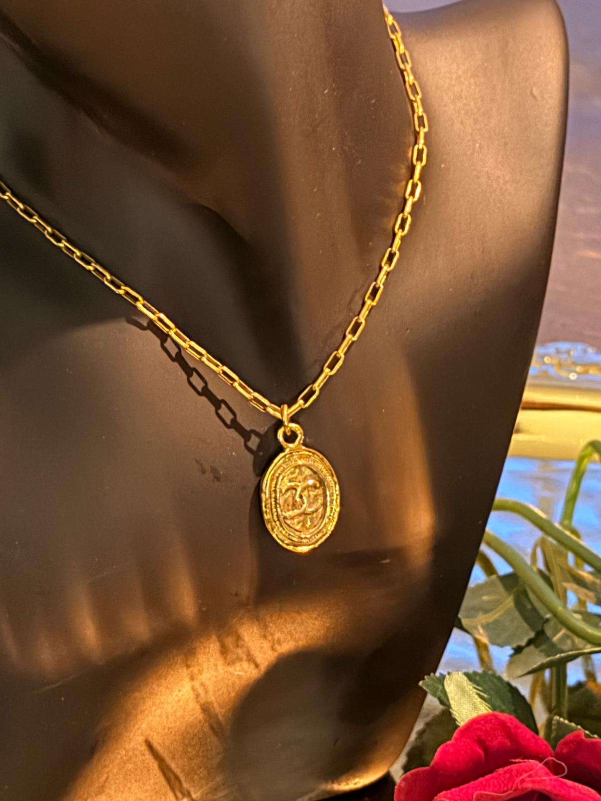 Chanel Vintage 24k Aged Gold Plated CC Pendant Necklace