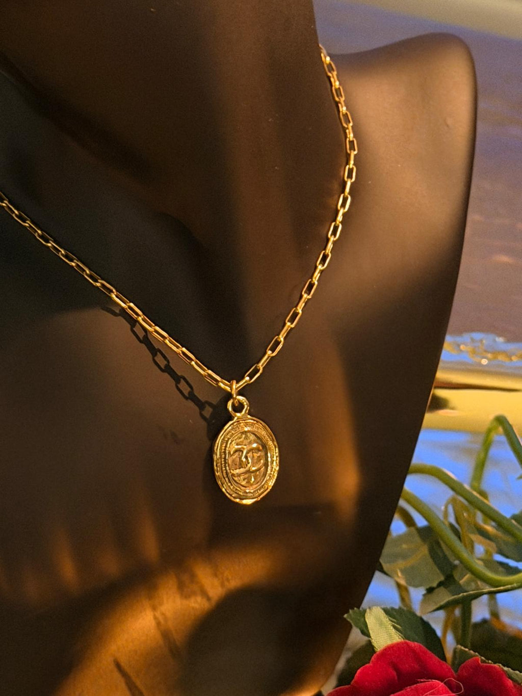Chanel Vintage 24k Aged Gold Plated CC Pendant Necklace