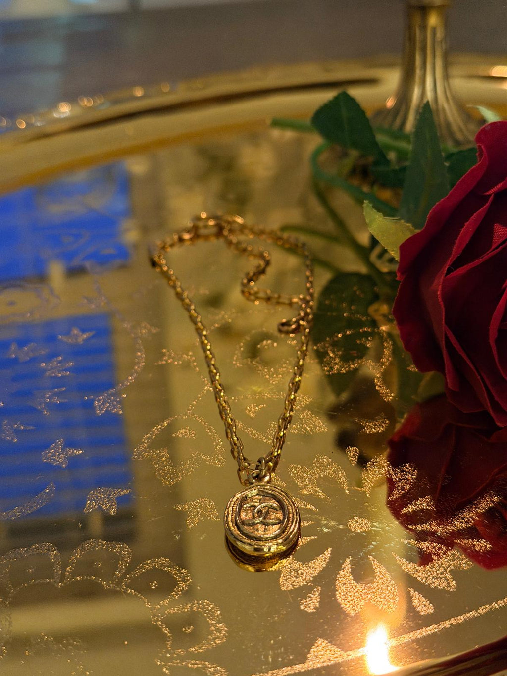 Chanel Vintage 24k Aged Gold Plated CC Pendant Necklace
