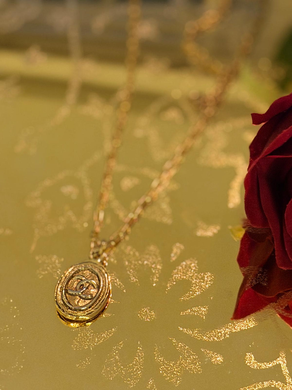 Chanel Vintage 24k Aged Gold Plated CC Pendant Necklace