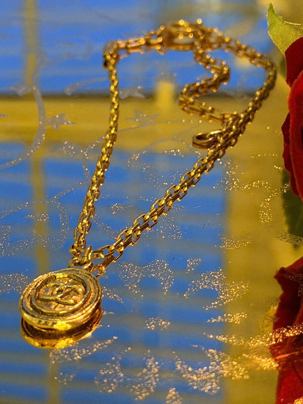 Chanel Vintage 24k Aged Gold Plated CC Pendant Necklace