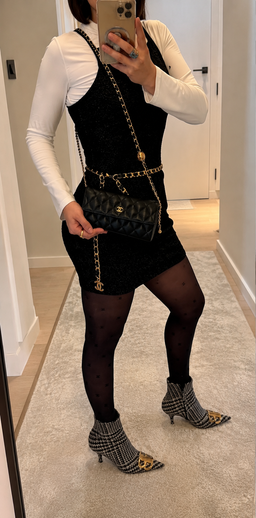 Chanel Gusset Long Wallet Black Caviar Leather Gold Hardware