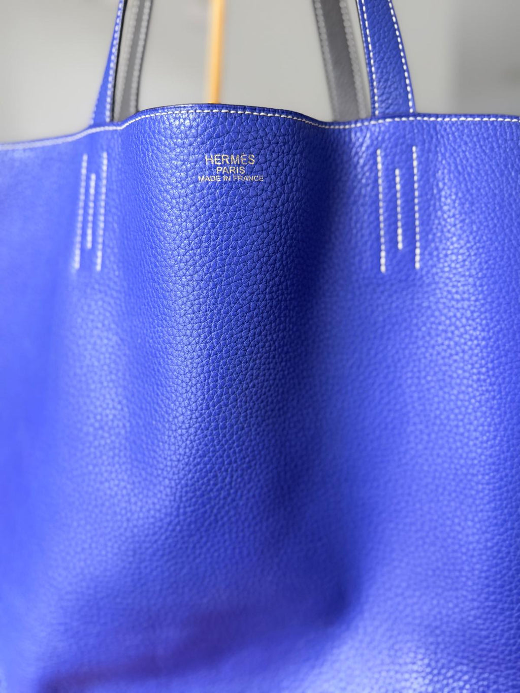 Hermès Double Sens 45 Tote Bag Blue & Grey Reversible Taurillon Clémence Leather