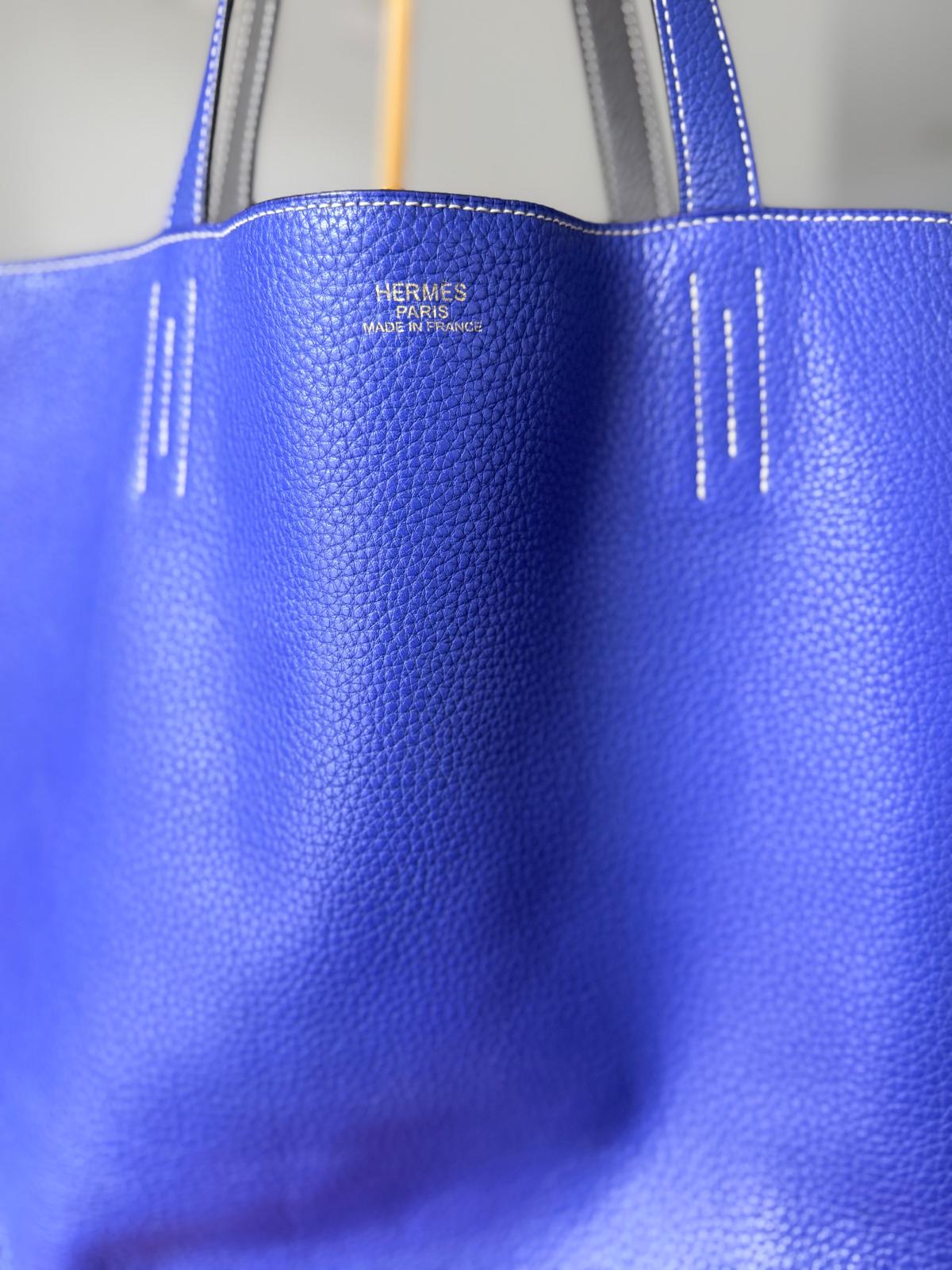 Hermès Double Sens 45 Tote Bag Blue & Grey Reversible Taurillon Clémence Leather