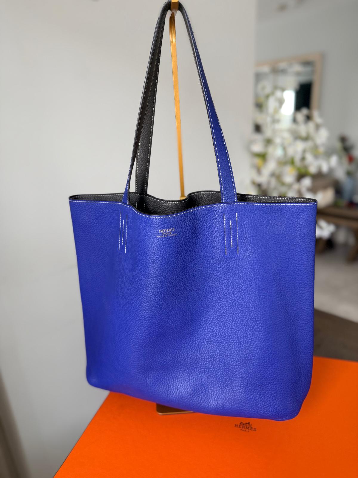 Hermès Double Sens 45 Tote Bag Blue & Grey Reversible Taurillon Clémence Leather