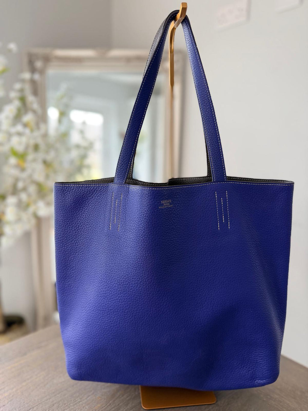 Hermès Double Sens 45 Tote Bag Blue & Grey Reversible Taurillon Clémence Leather