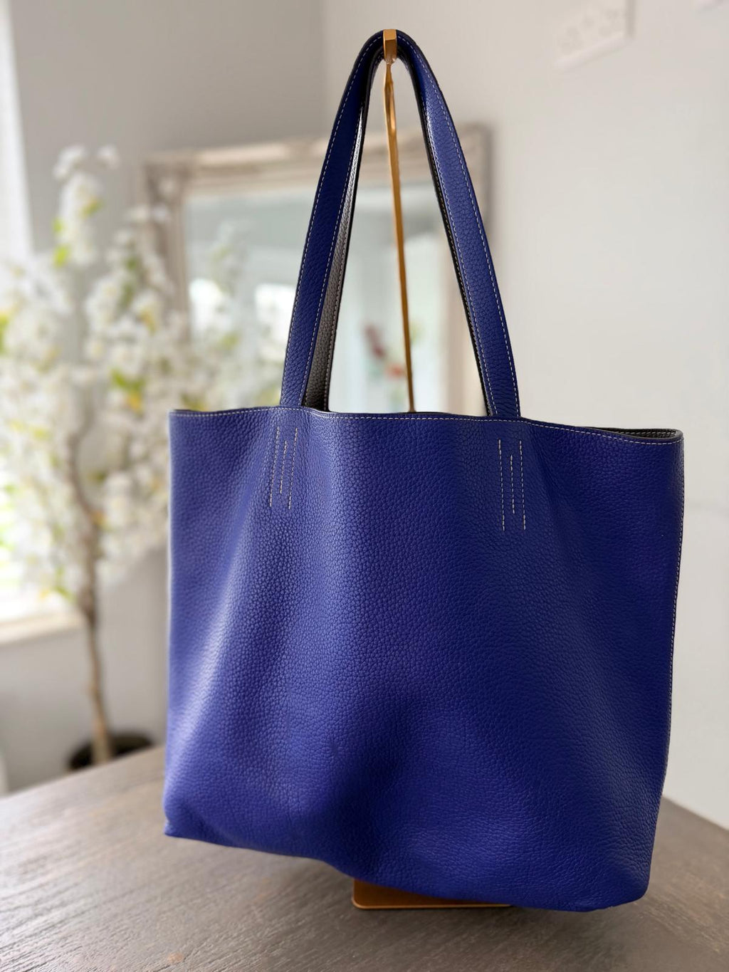 Hermès Double Sens 45 Tote Bag Blue & Grey Reversible Taurillon Clémence Leather