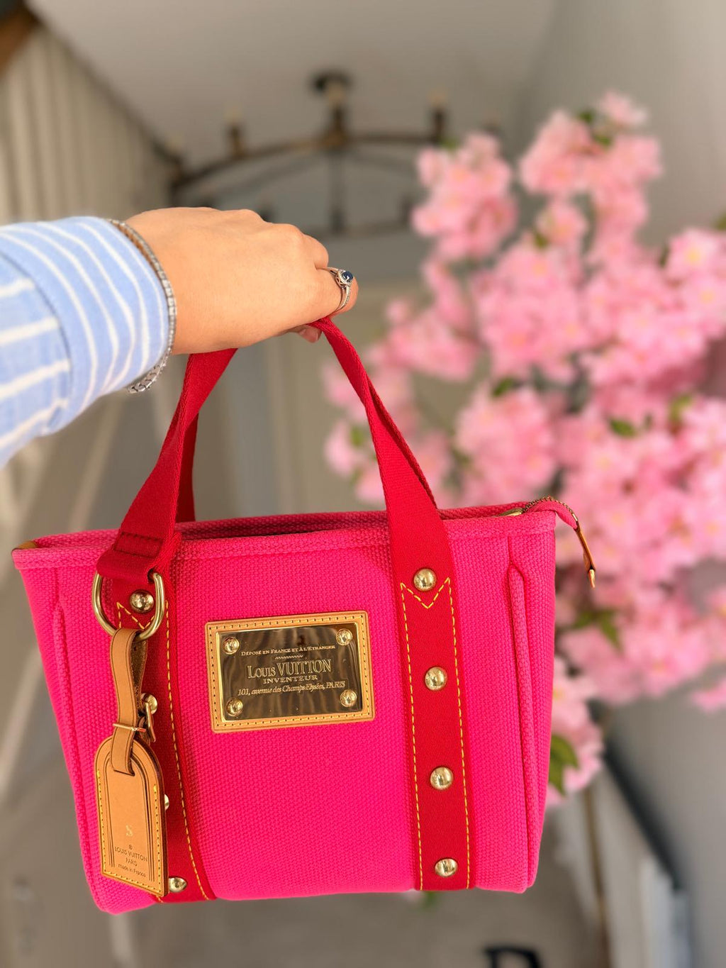 Louis Vuitton Mini Tote Bag Pink Canvas Gold Hardware – Made in France