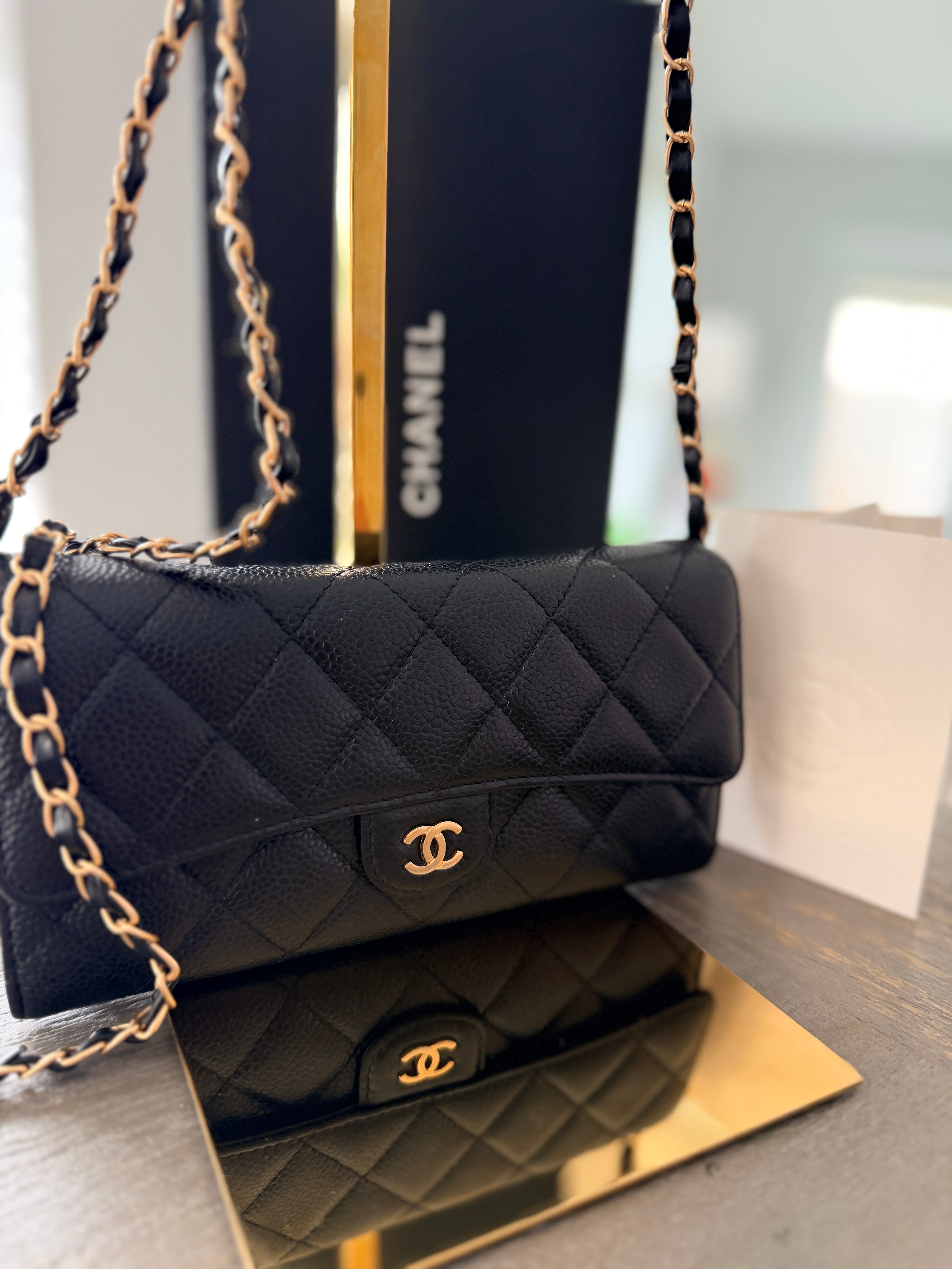 Chanel Long Wallet Black Caviar Leather & Gold Hardware