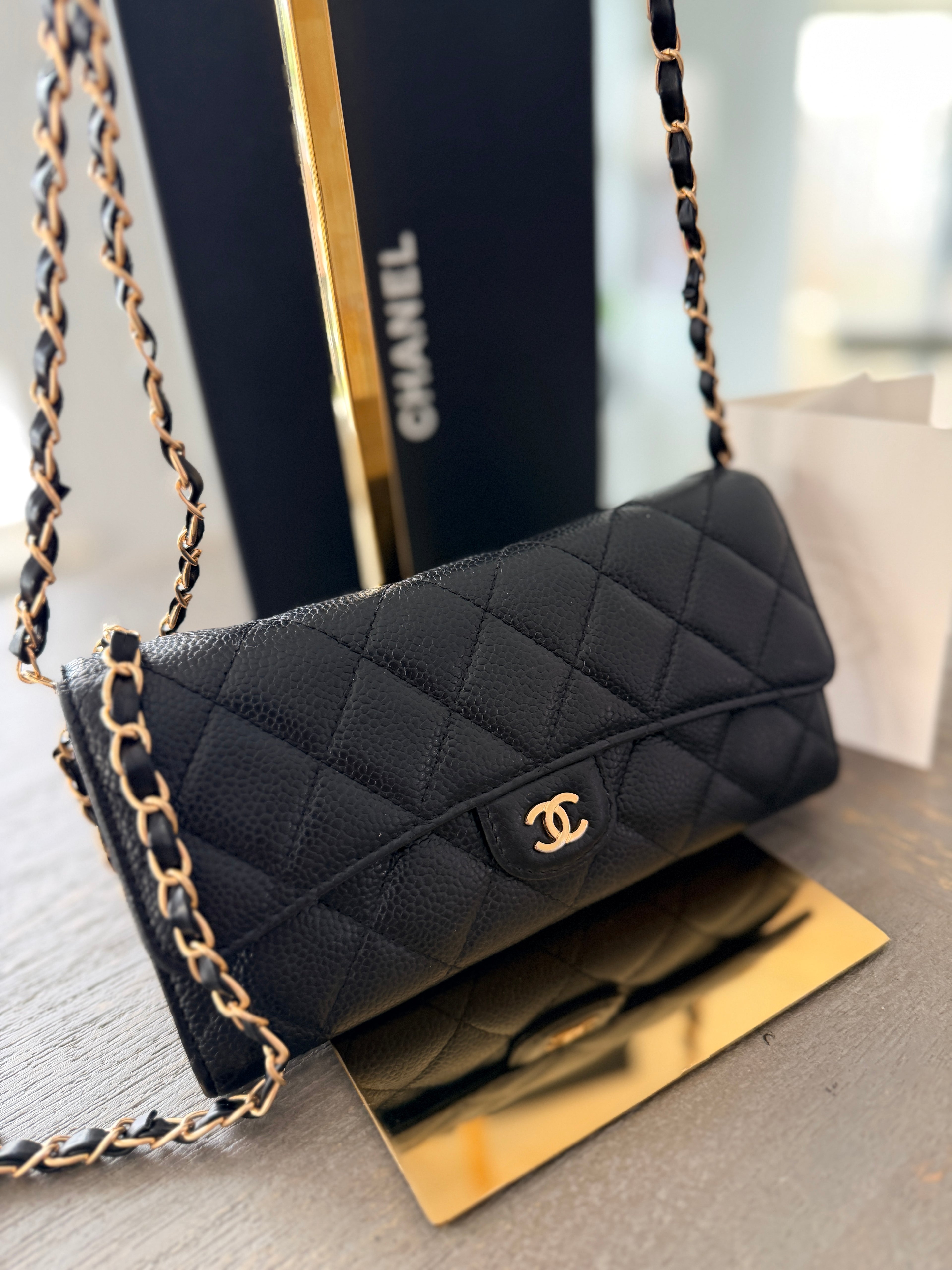 Chanel Long Wallet Black Caviar Leather & Gold Hardware