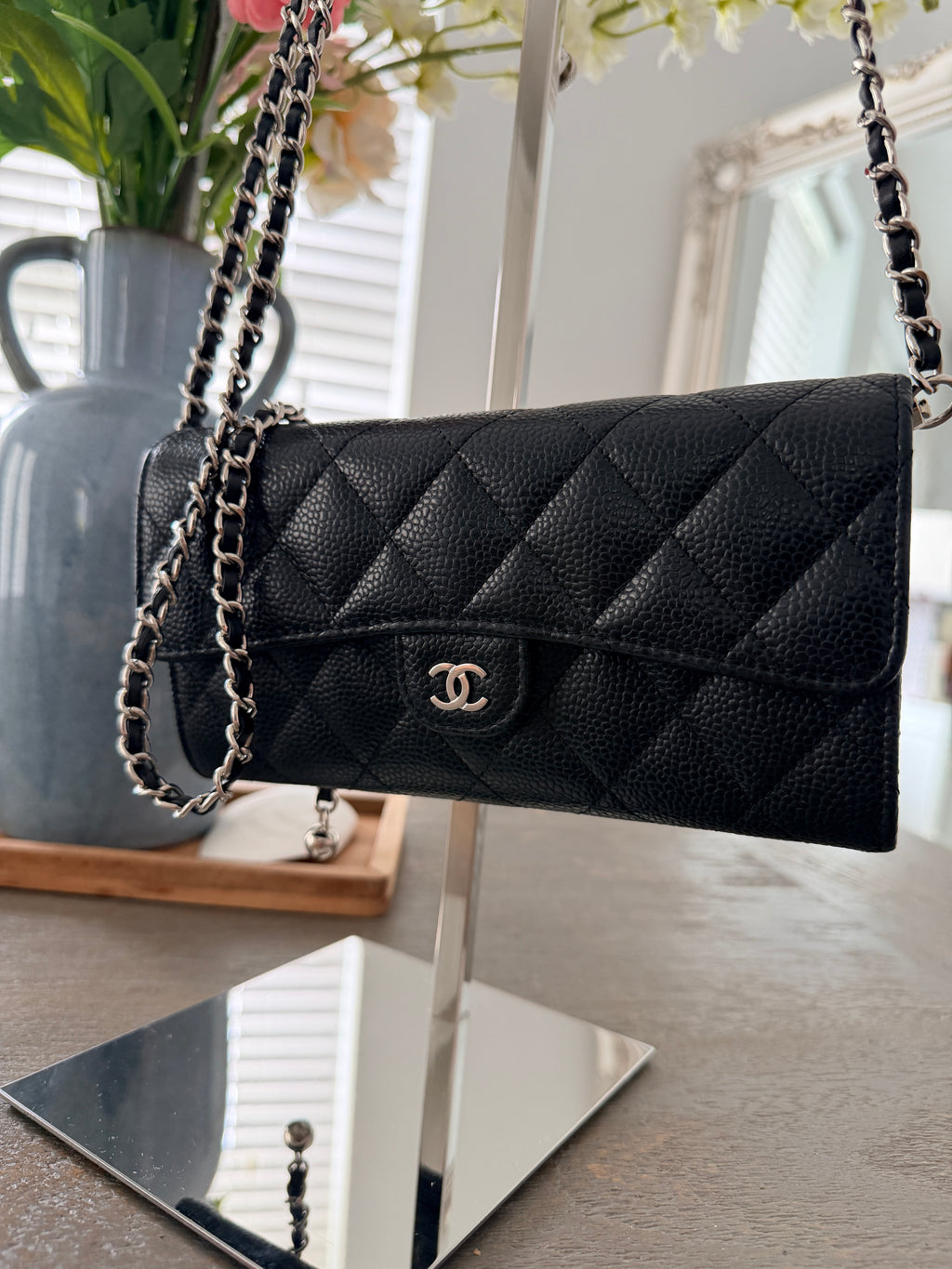 Chanel Long Wallet 2022-2024 Black Caviar Leather Silver Hardware