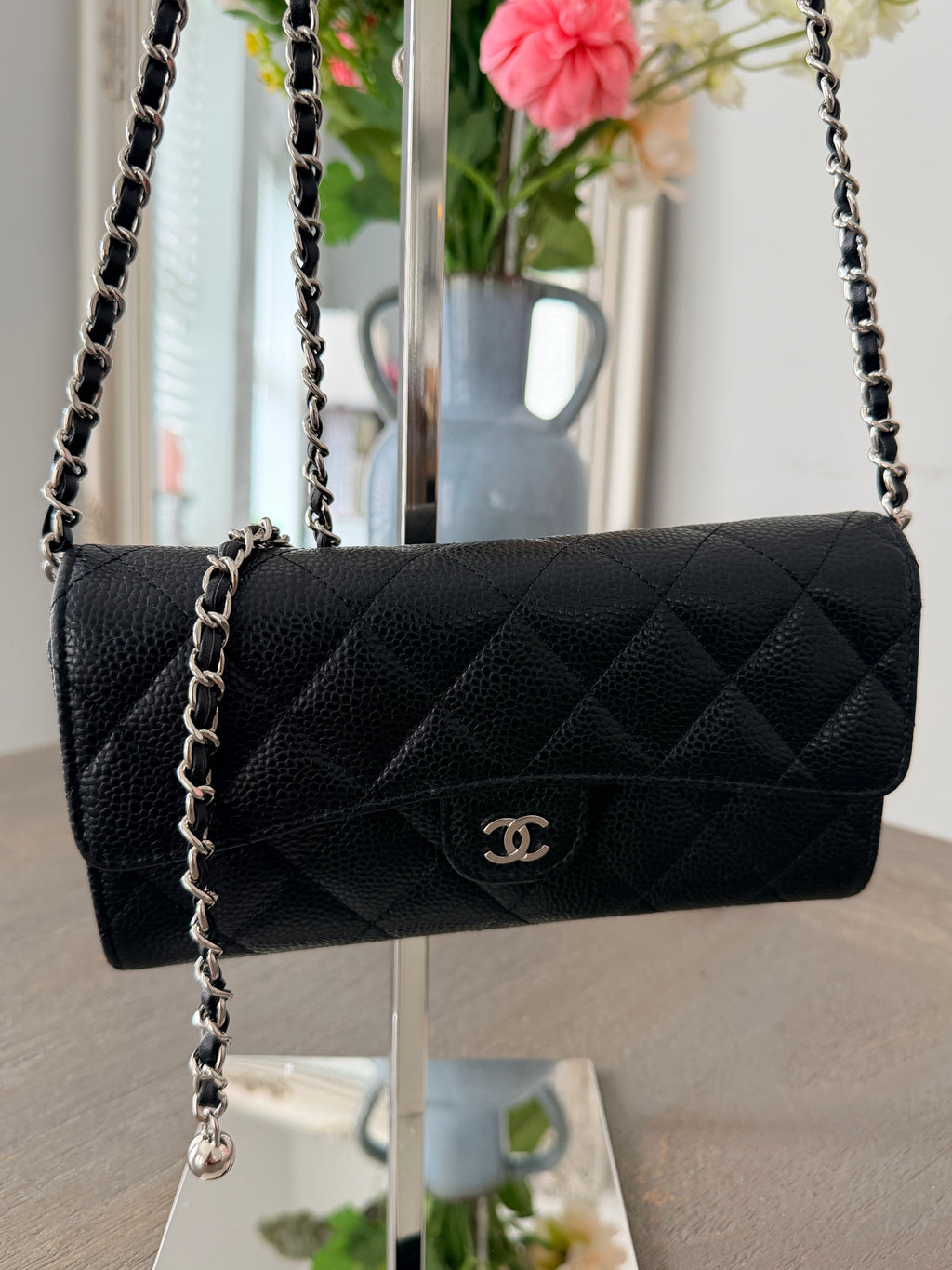 Chanel Long Wallet 2022-2024 Black Caviar Leather Silver Hardware