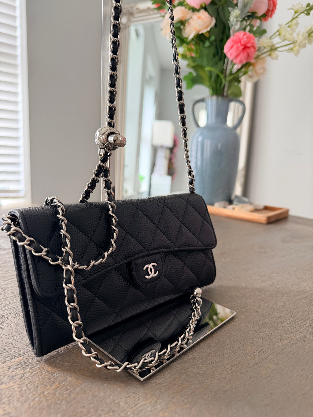 Chanel Long Wallet 2022-2024 Black Caviar Leather Silver Hardware