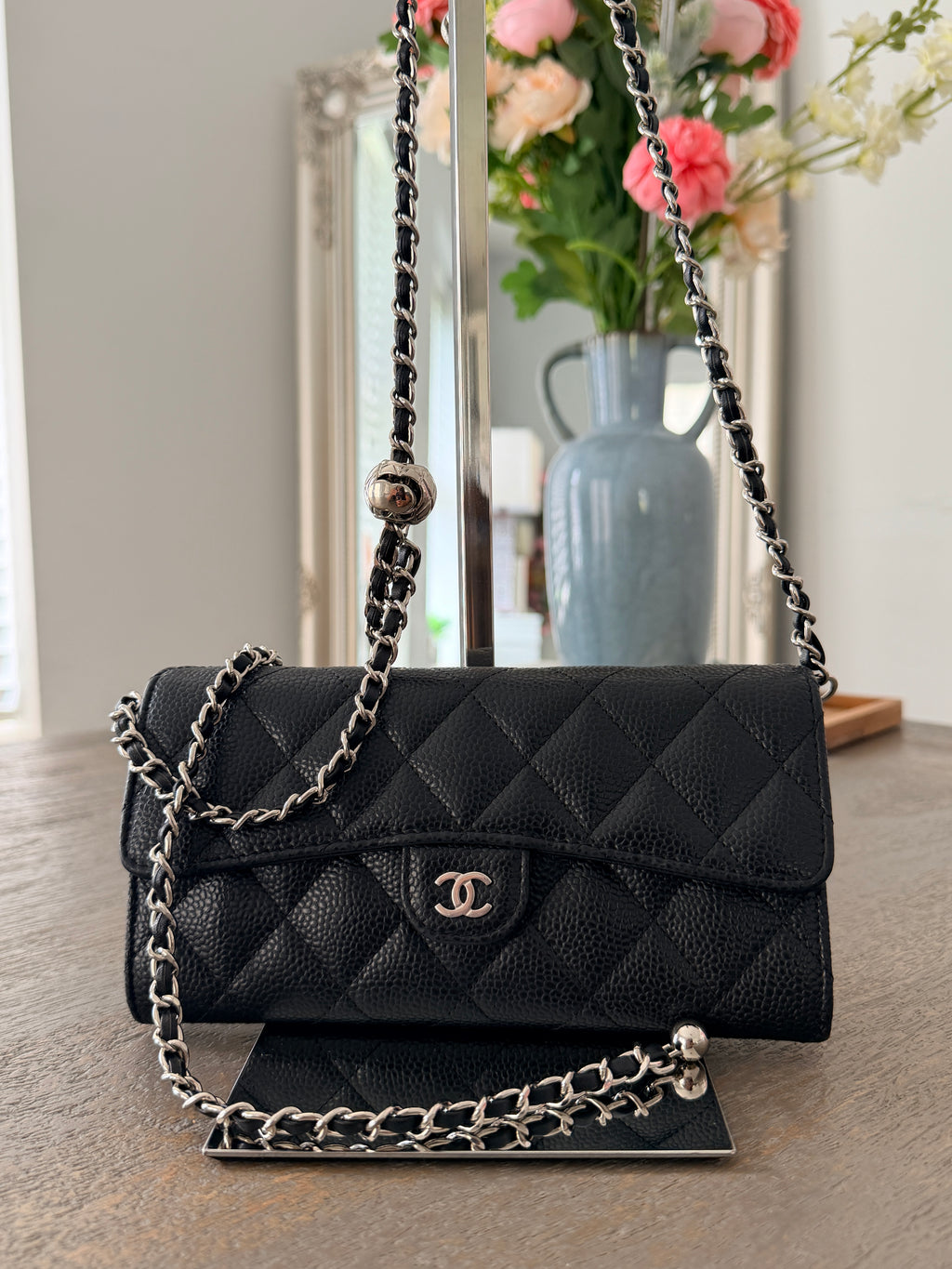 Chanel Long Wallet 2022-2024 Black Caviar Leather Silver Hardware