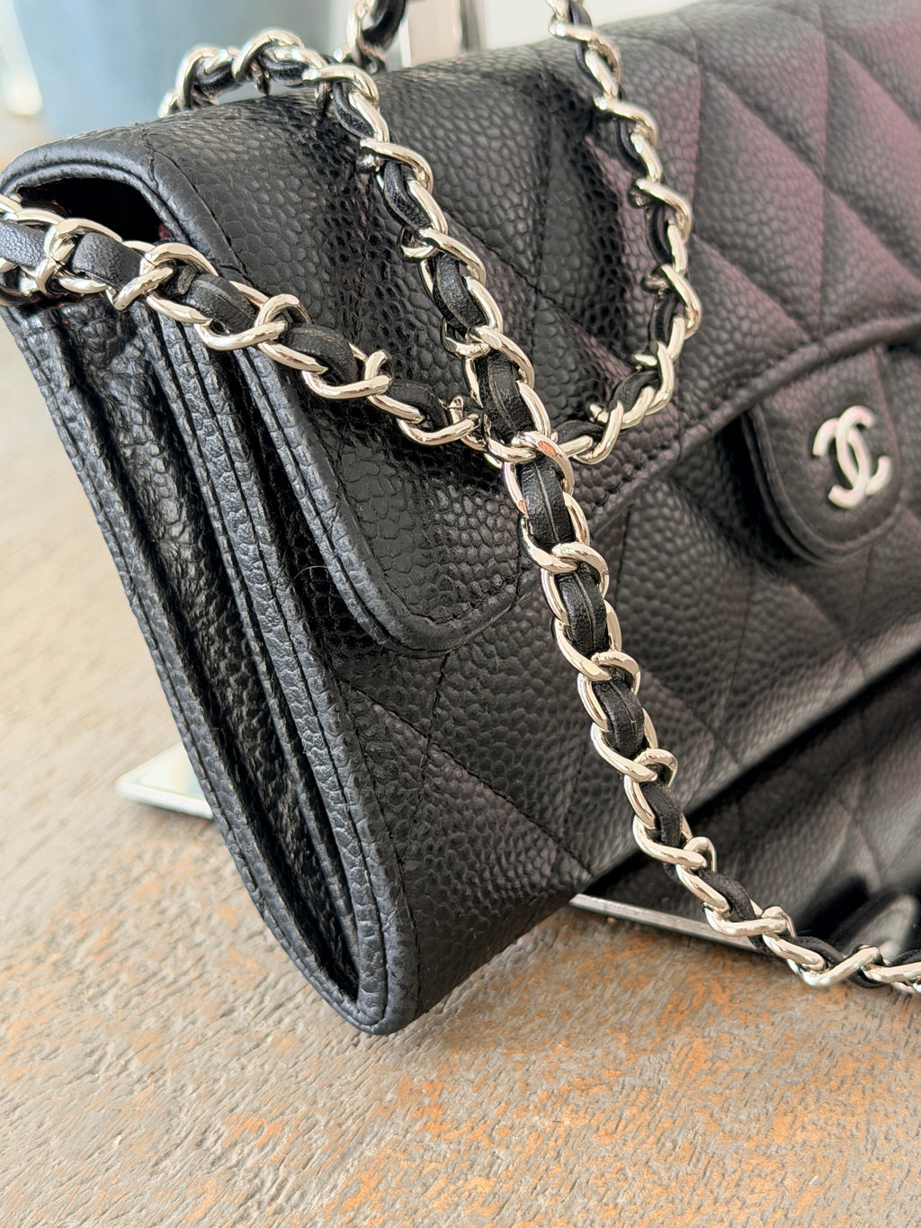 Chanel Long Wallet 2022-2024 Black Caviar Leather Silver Hardware
