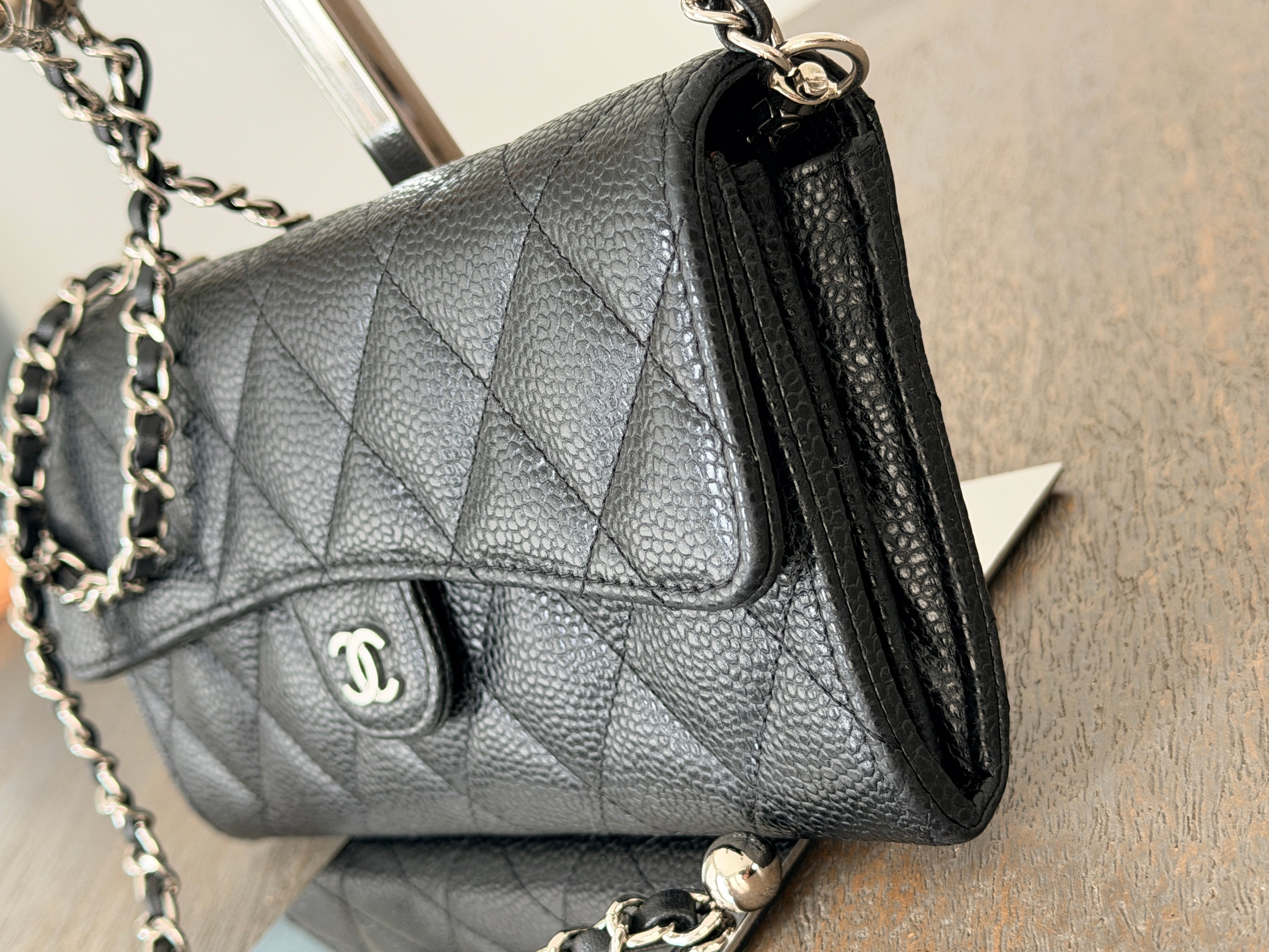 Chanel Long Wallet 2022-2024 Black Caviar Leather Silver Hardware