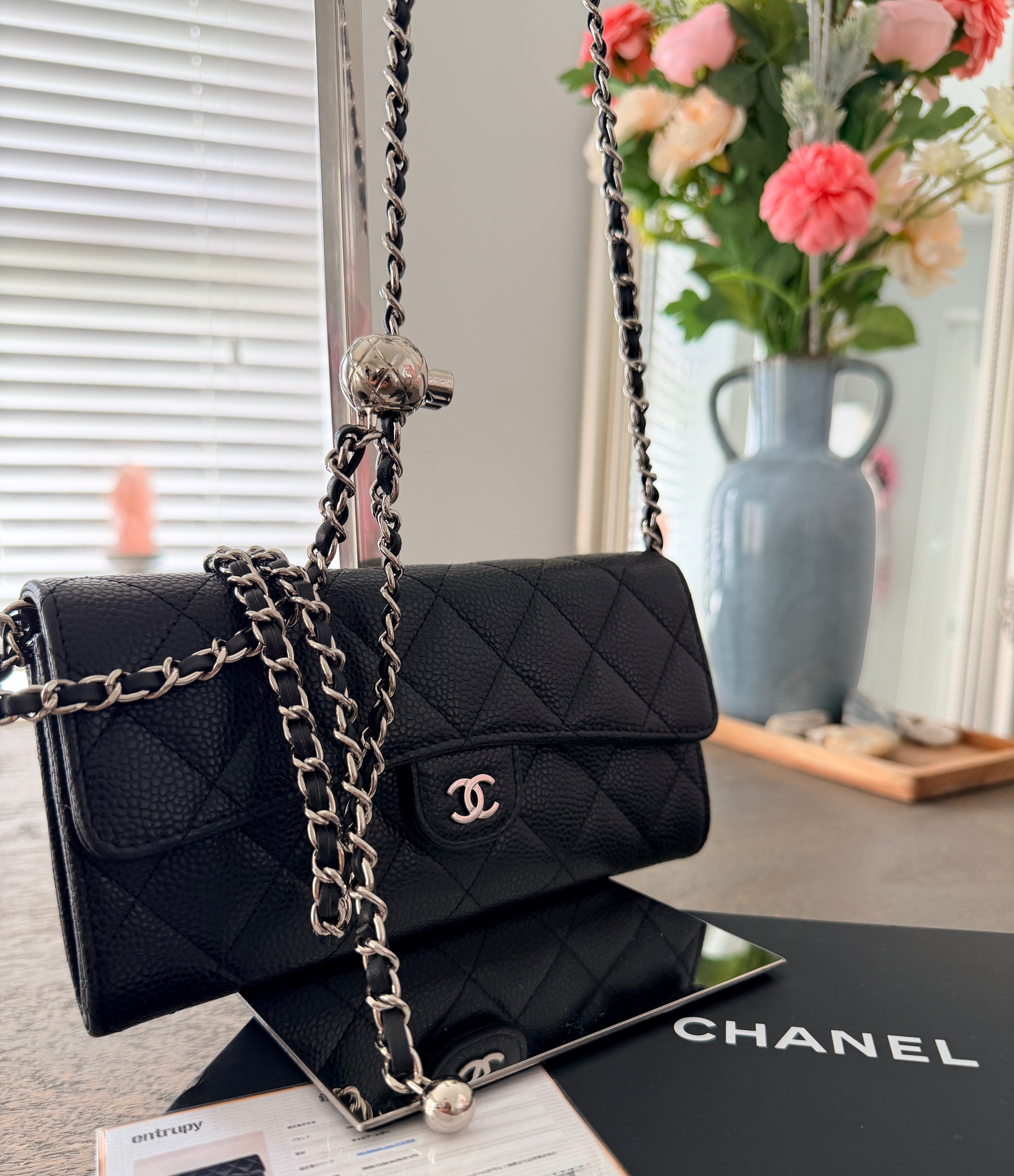 Chanel Long Wallet 2022-2024 Black Caviar Leather Silver Hardware