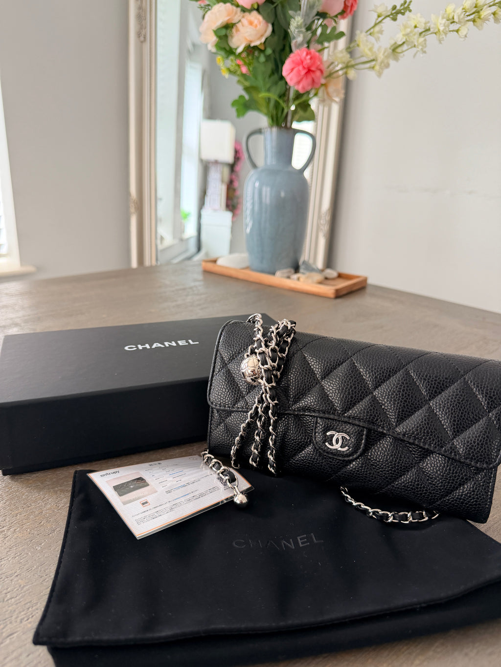 Chanel Long Wallet 2022-2024 Black Caviar Leather Silver Hardware