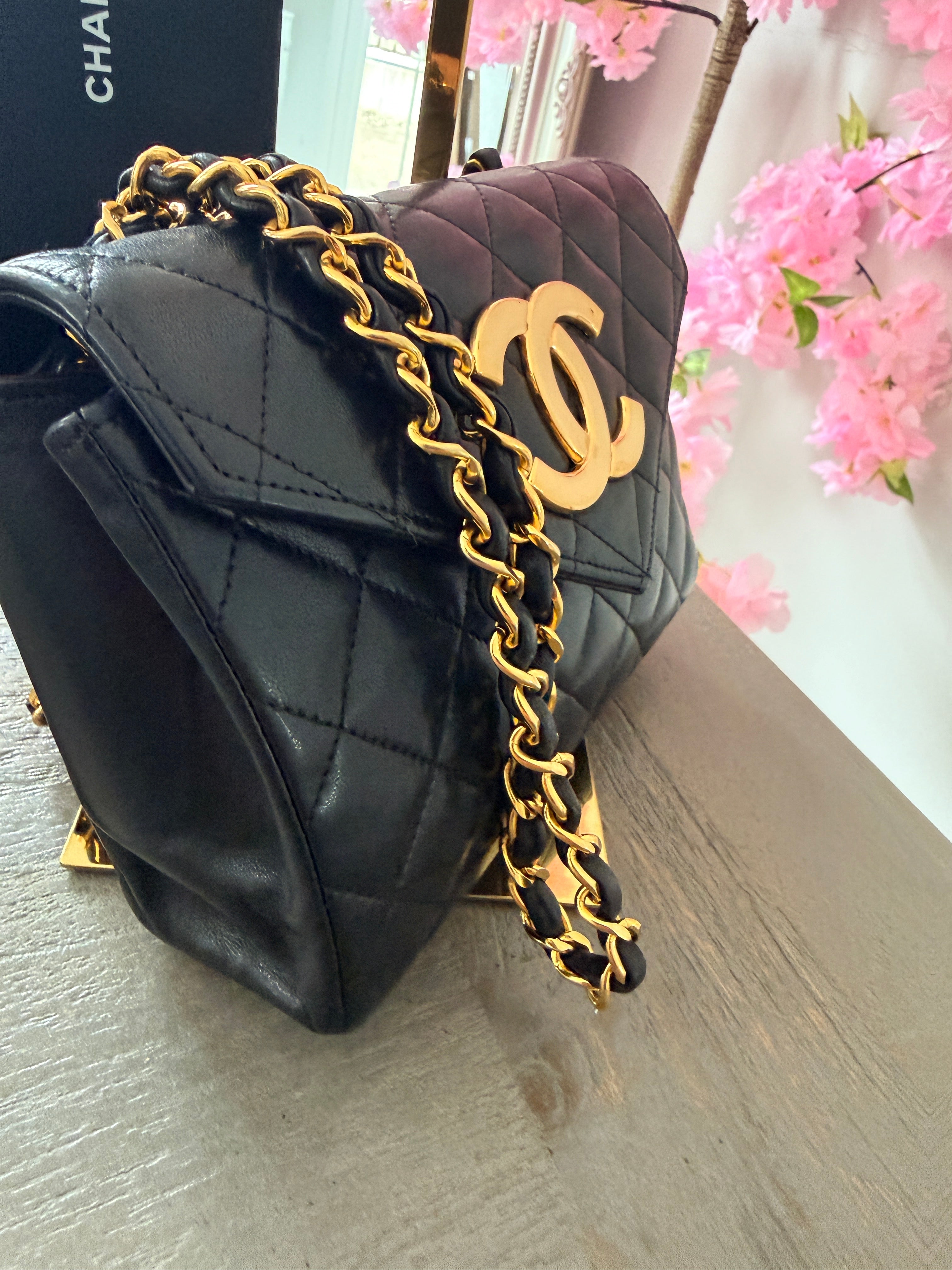 Chanel Vintage Matelasse Mini Shoulder Bag Single Flap Black Lambskin Leather 1986 - 1989