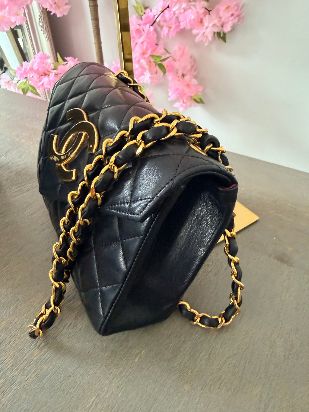 Chanel Vintage Matelasse Mini Shoulder Bag Single Flap Black Lambskin Leather 1986 - 1989