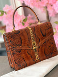 Gucci 1969 Sylvie Small Top Handle Bag with Shoulder Strap Brown Python Leather