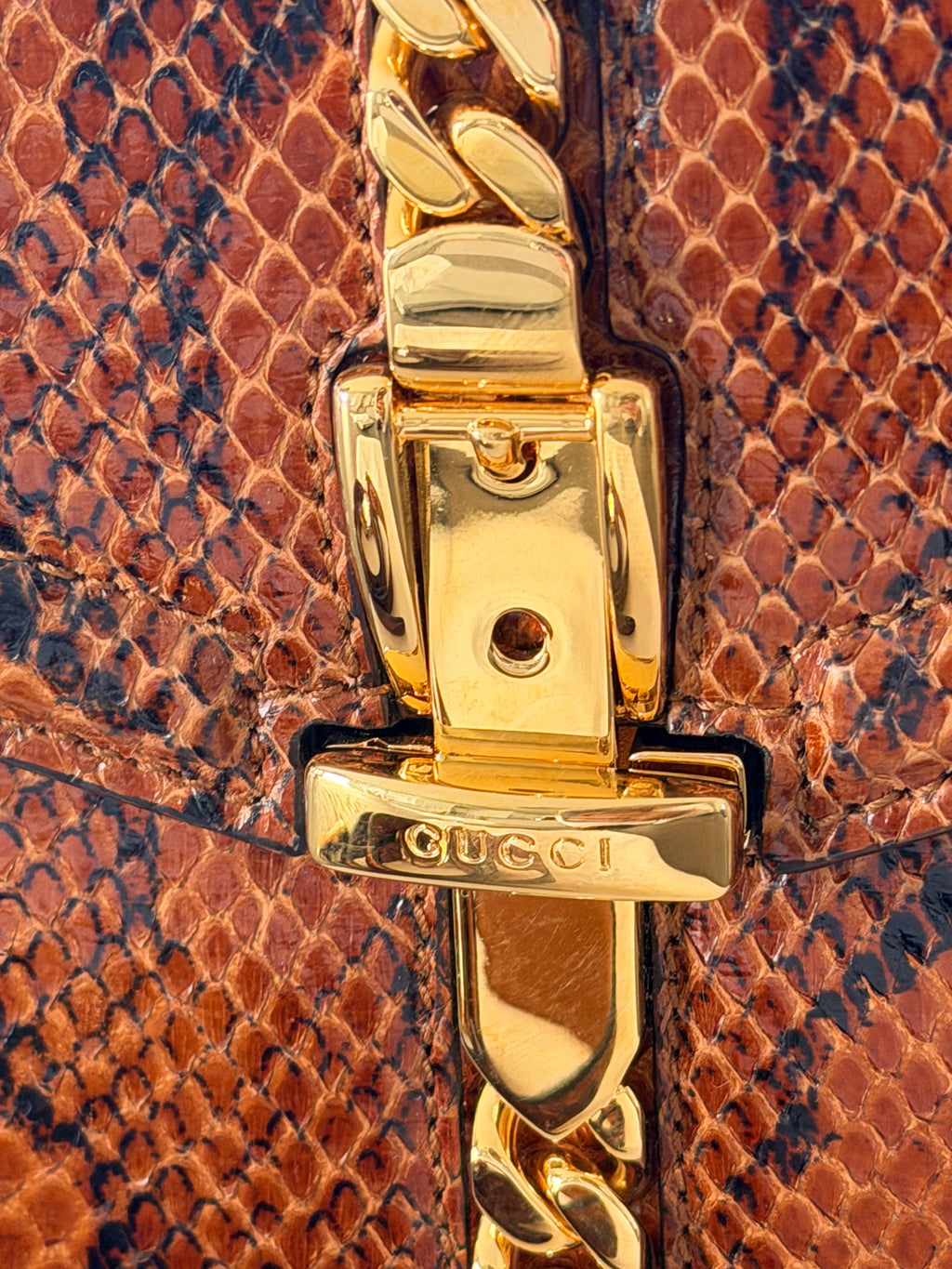 Gucci 1969 Sylvie Small Top Handle Bag with Shoulder Strap Brown Python Leather
