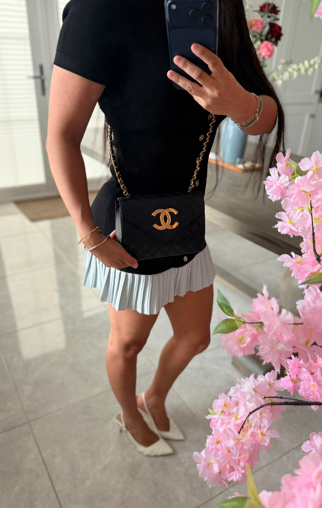 Chanel Vintage Matelasse Mini Shoulder Bag Single Flap Black Lambskin Leather 1986 - 1989