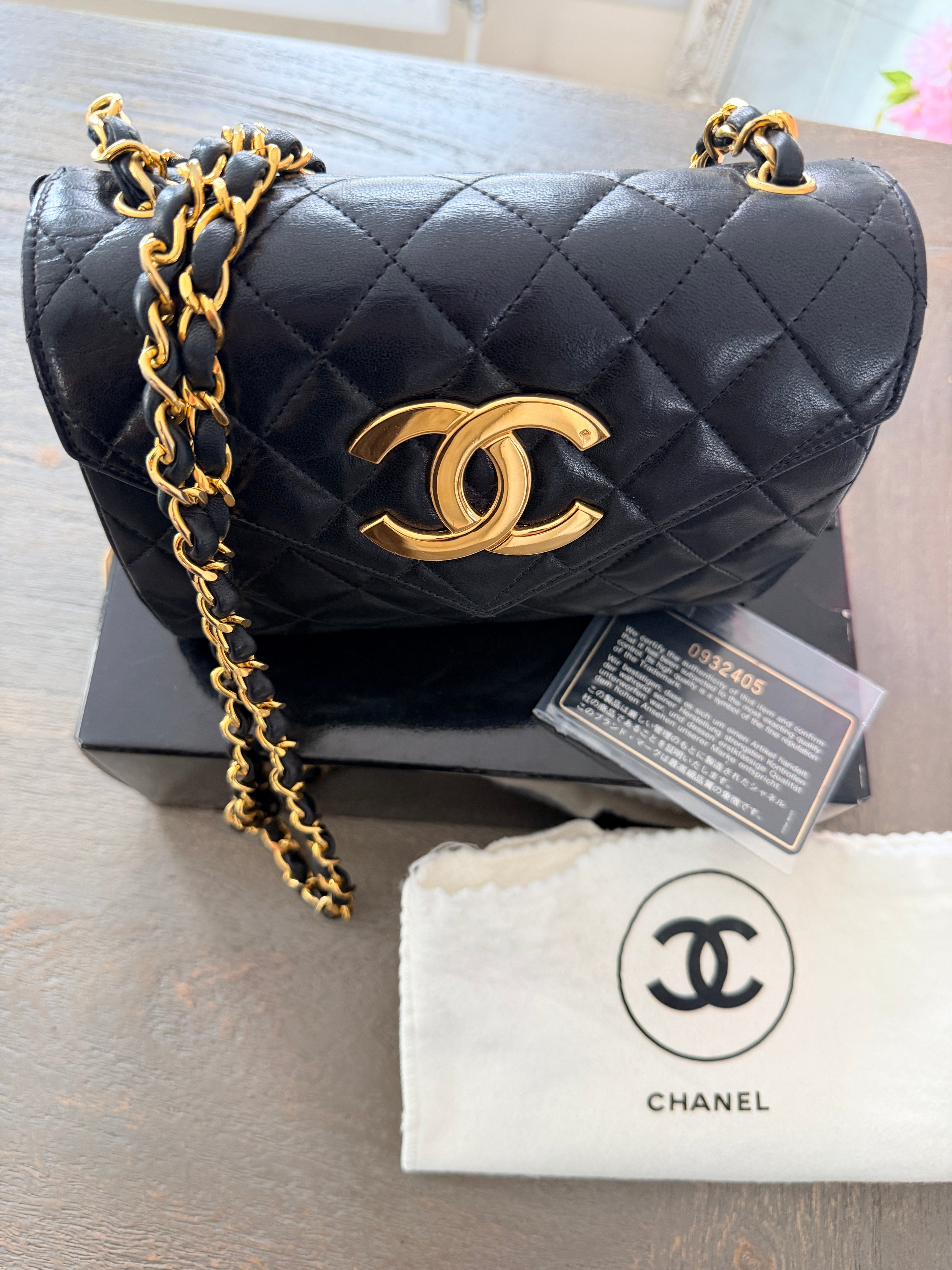 Chanel Vintage Matelasse Mini Shoulder Bag Single Flap Black Lambskin Leather 1986 - 1989