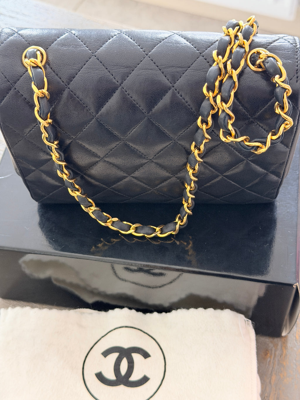 Chanel Vintage Matelasse Mini Shoulder Bag Single Flap Black Lambskin Leather 1986 - 1989