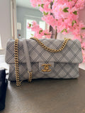 Chanel Timeless Classic Paris Dallas Chic Stitch Grey Nubuck Calfskin Leather Gold Hardware