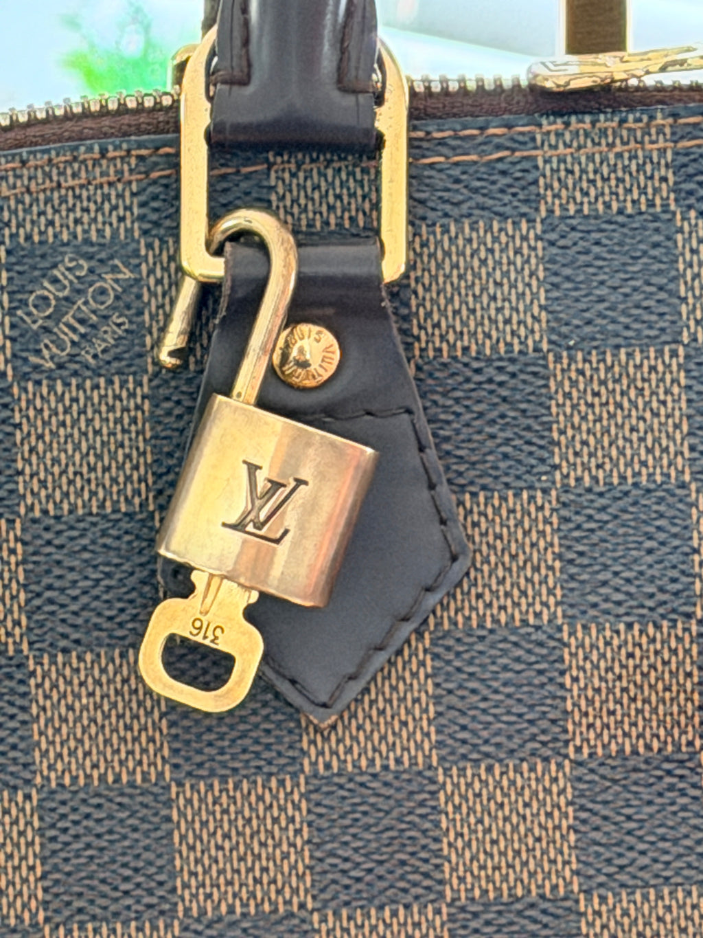 Louis Vuitton Alma Ebene PM Made in France Gold Hardware