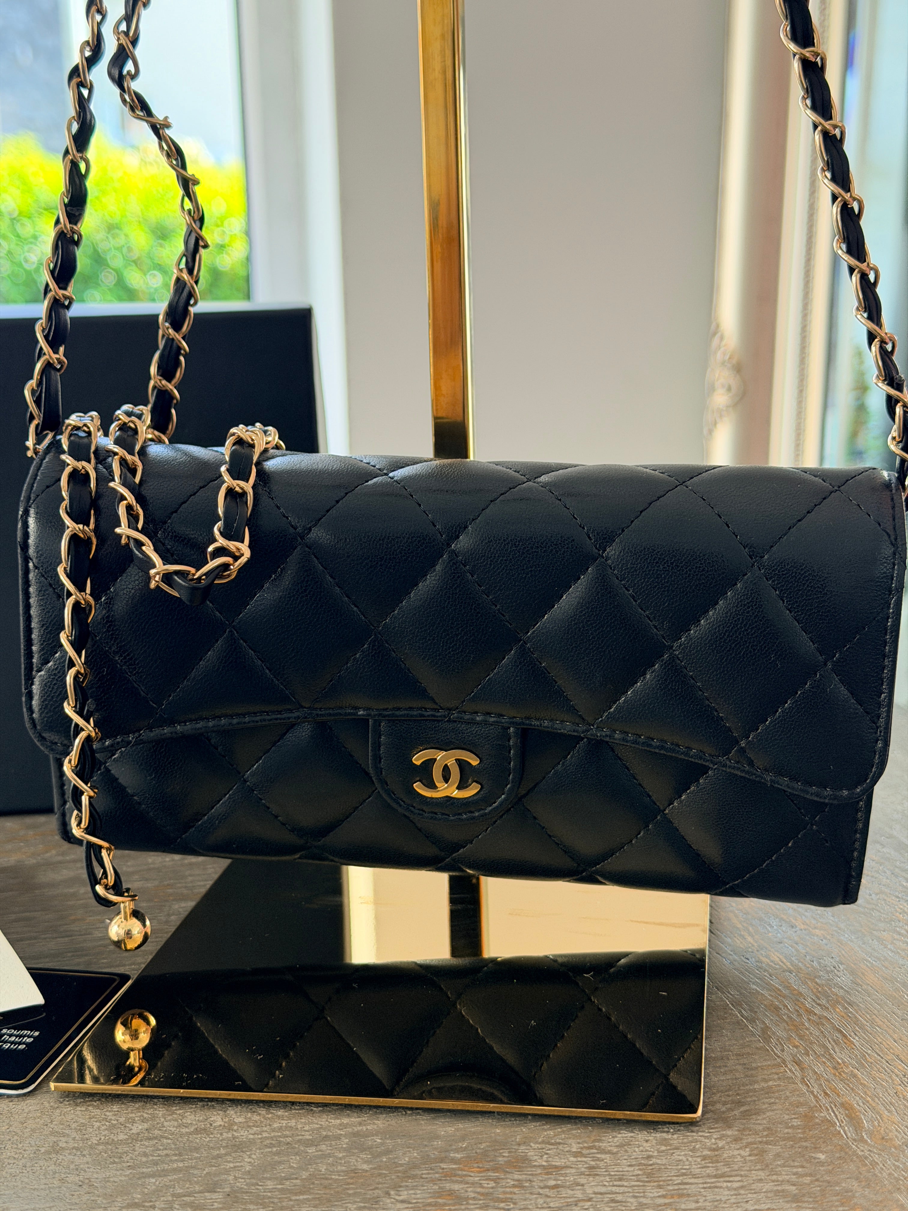 Chanel Matelasse Long Wallet Black Lambskin Leather Gold Hardware