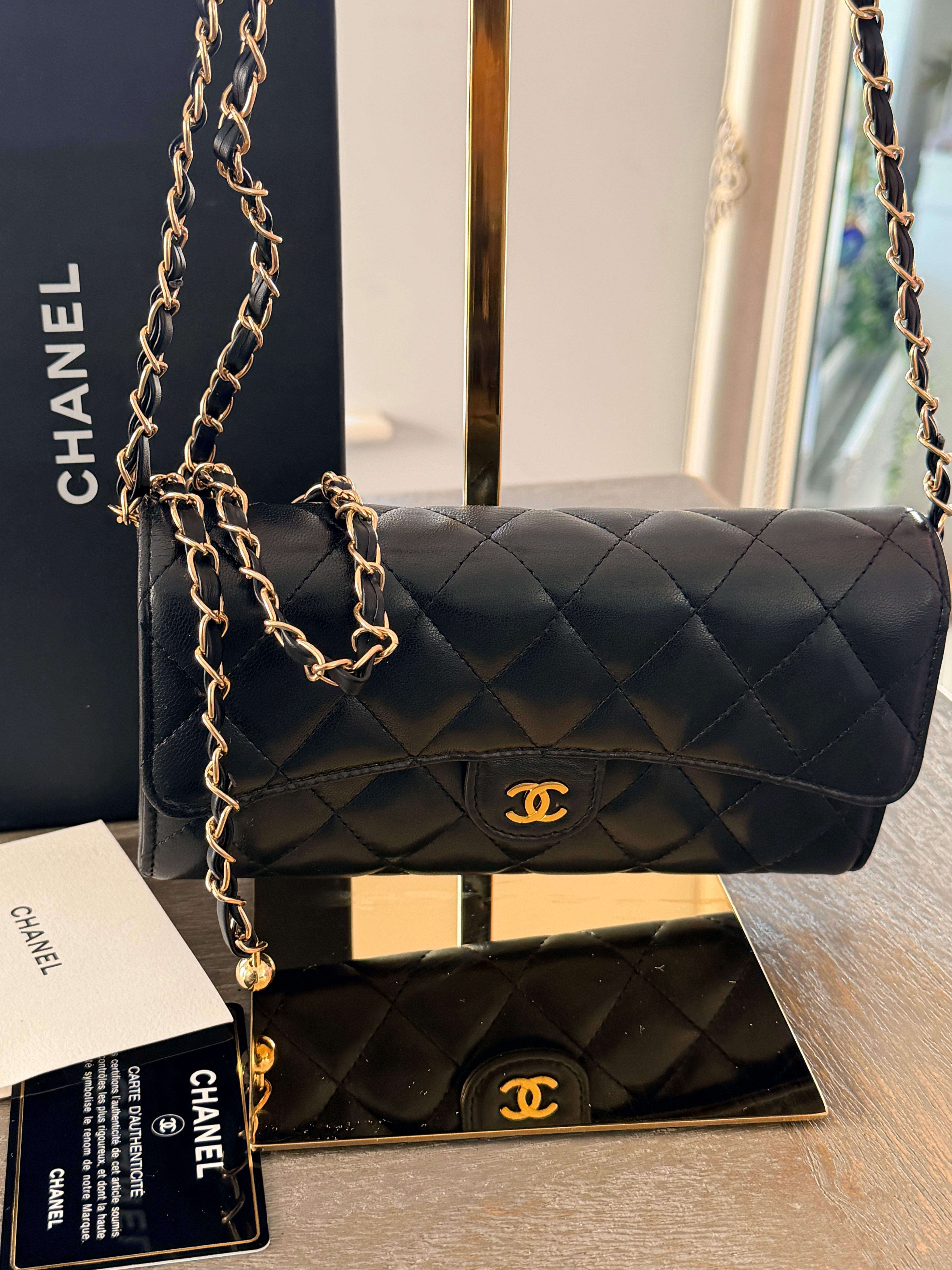 Chanel Matelasse Long Wallet Black Lambskin Leather Gold Hardware