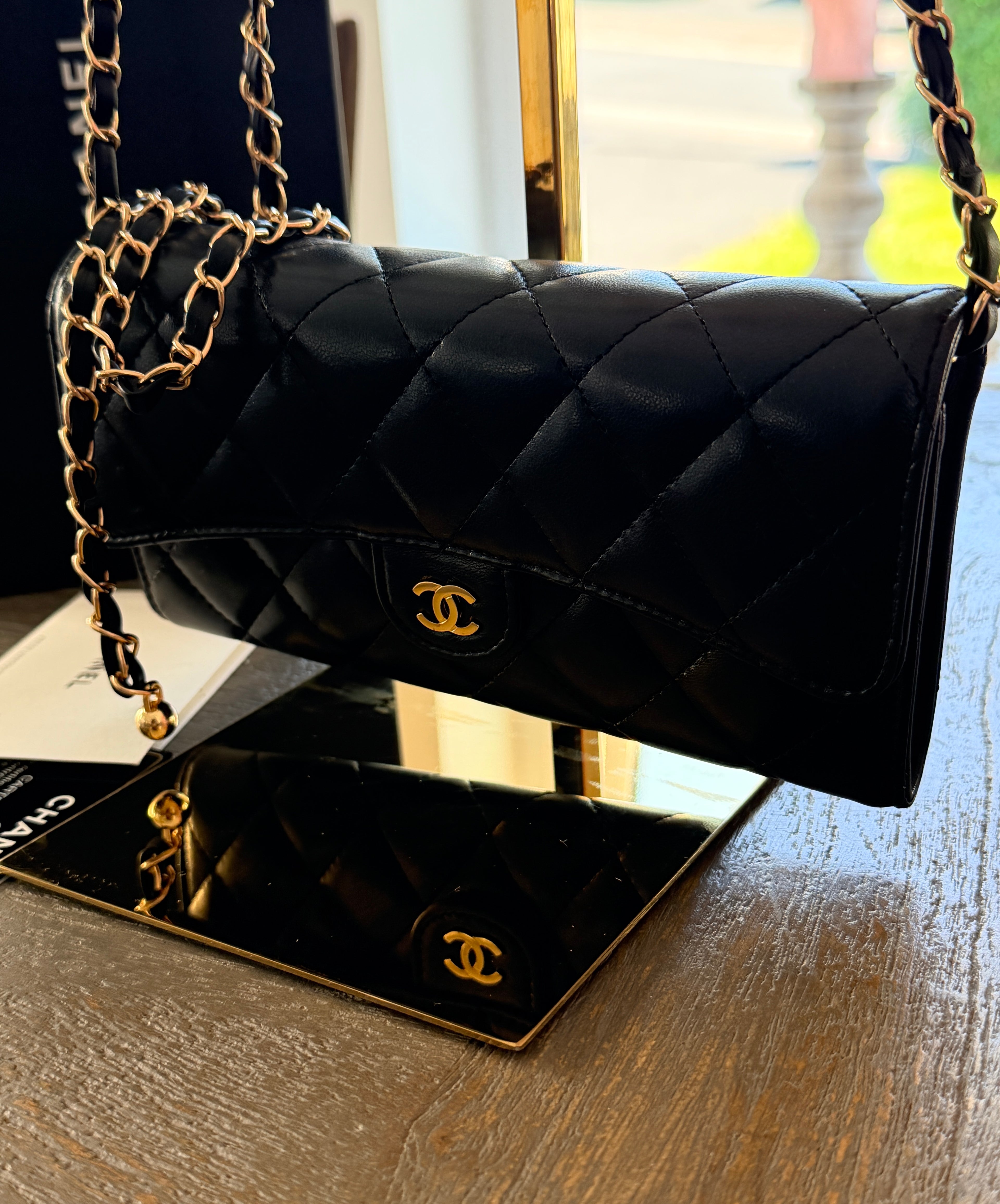 Chanel Matelasse Long Wallet Black Lambskin Leather Gold Hardware