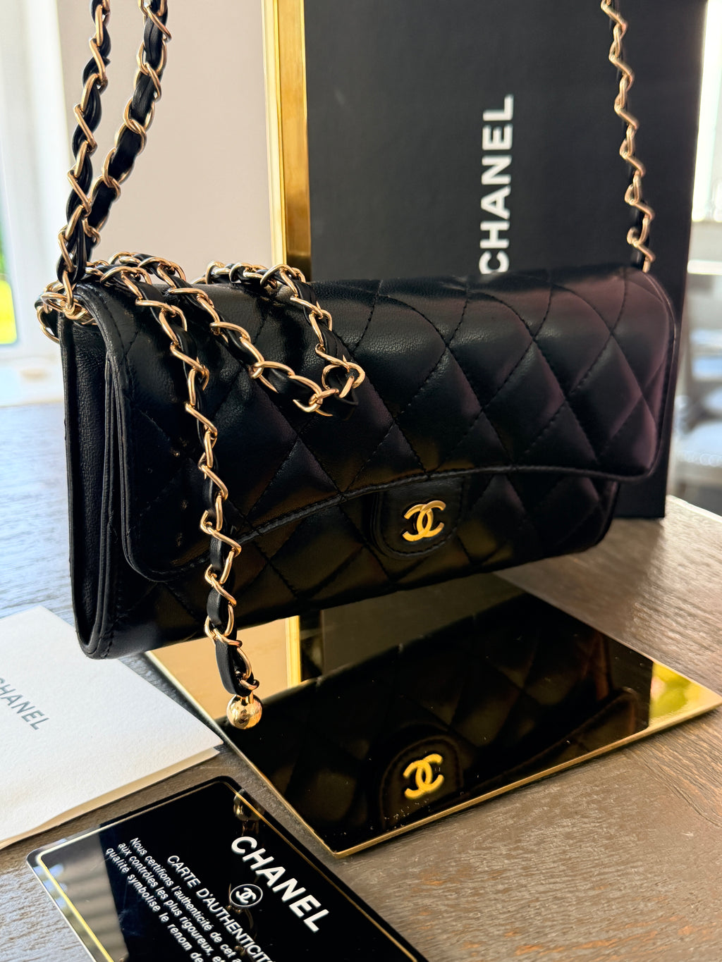 Chanel Matelasse Long Wallet Black Lambskin Leather Gold Hardware