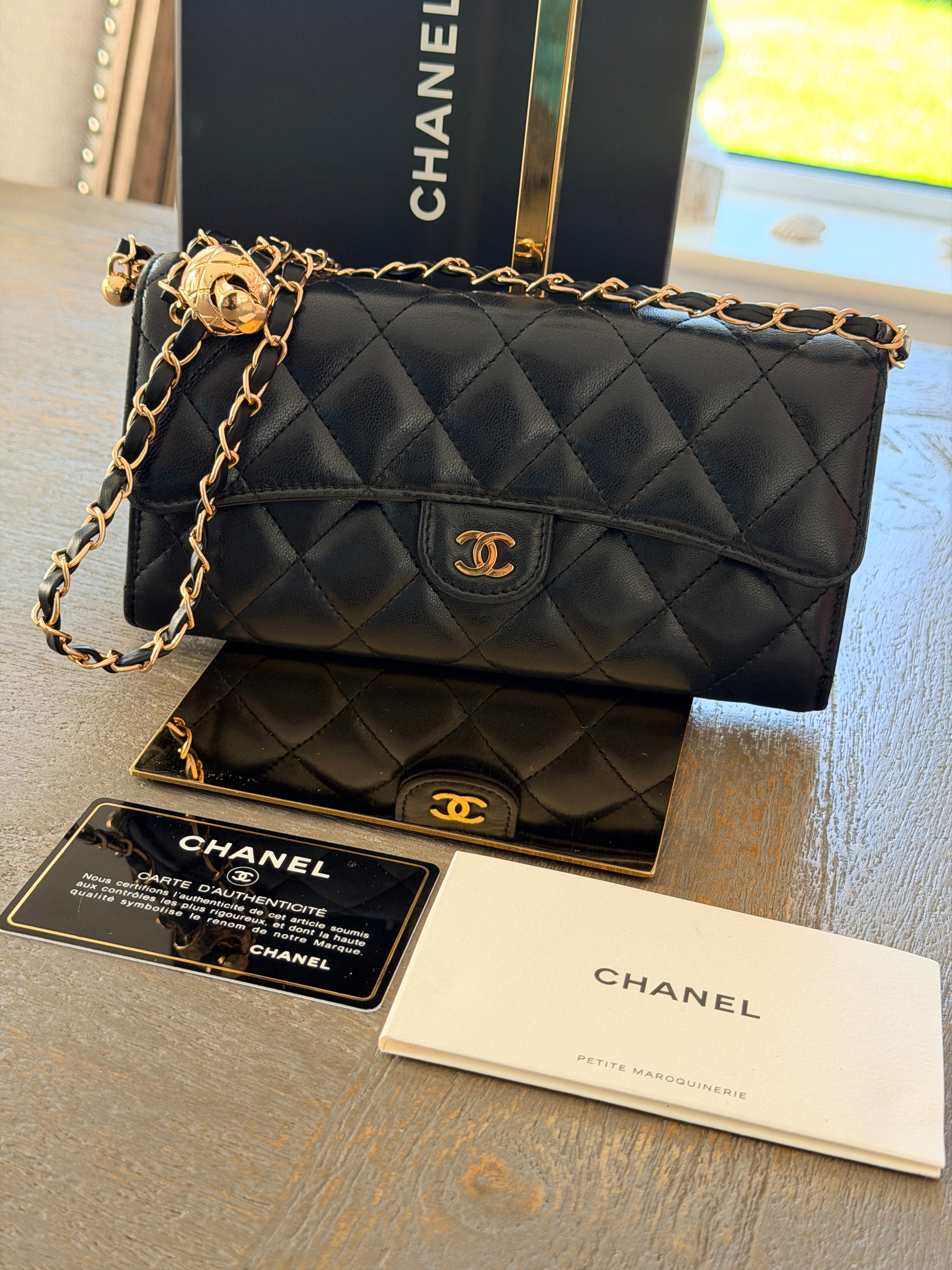Chanel Matelasse Long Wallet Black Lambskin Leather Gold Hardware