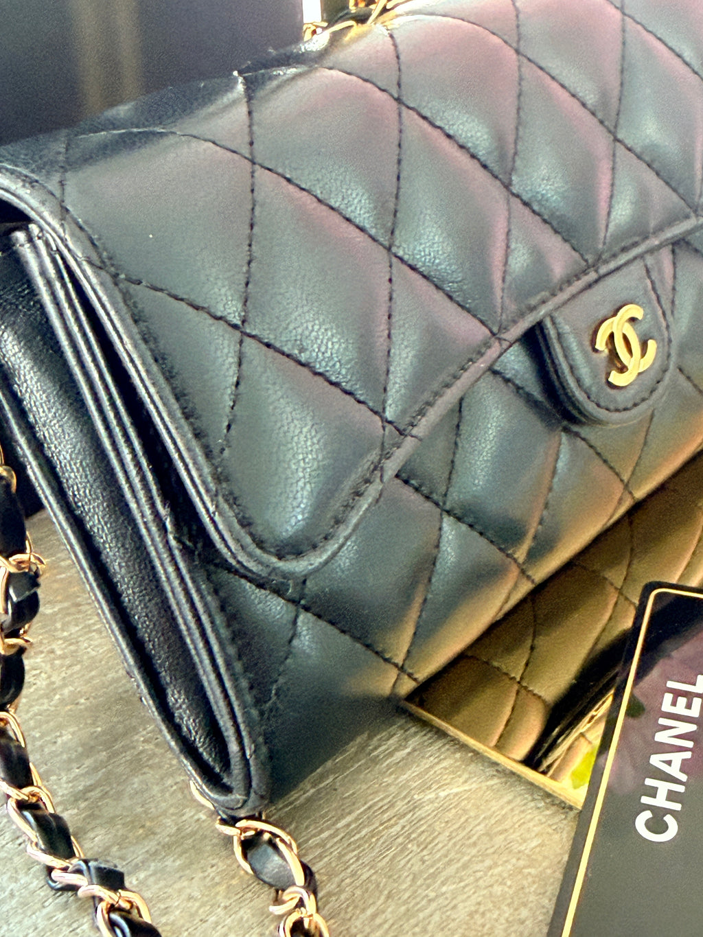 Chanel Matelasse Long Wallet Black Lambskin Leather Gold Hardware