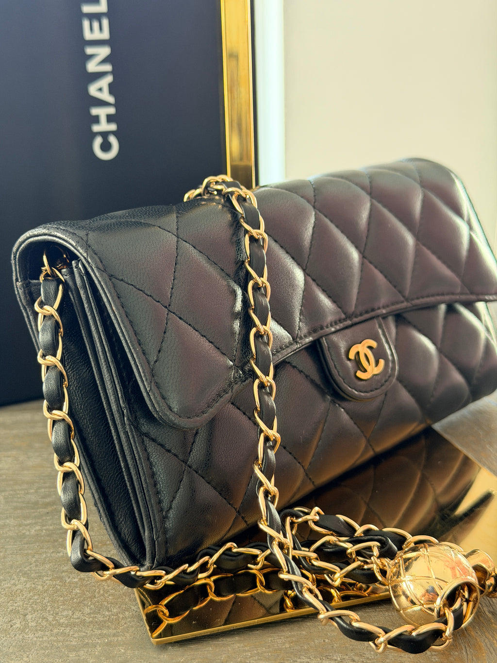 Chanel Matelasse Long Wallet Black Lambskin Leather Gold Hardware