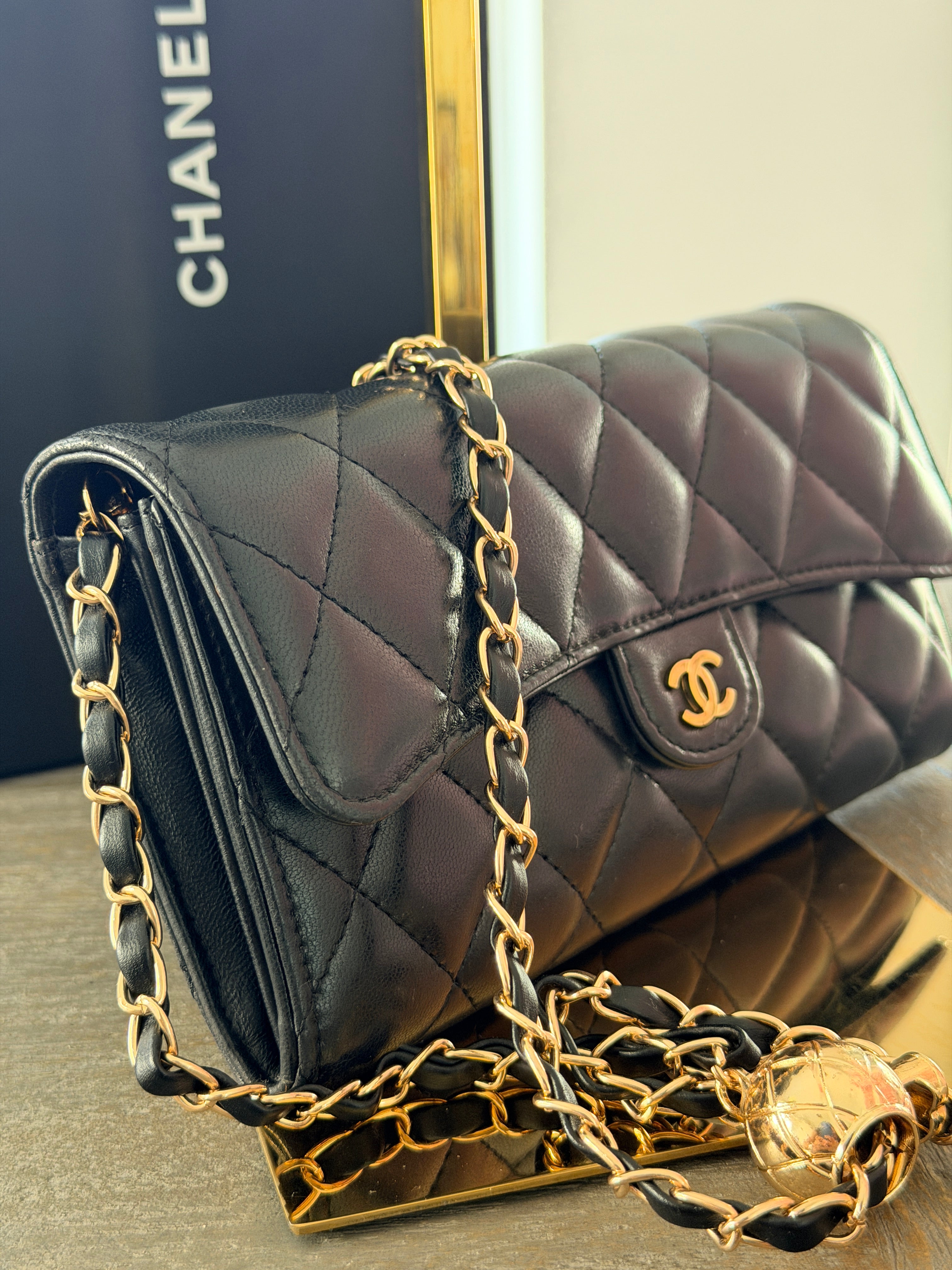 Chanel Matelasse Long Wallet Black Lambskin Leather Gold Hardware