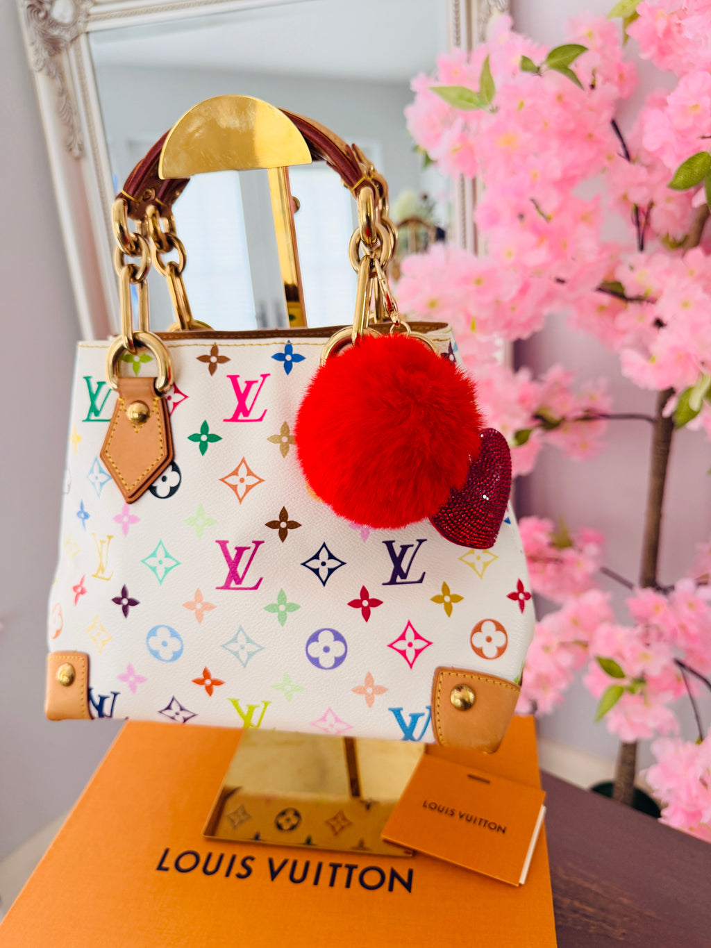 Louis Vuitton Takashi Murakami Audra PM Monogram White Leather Gold Hardware