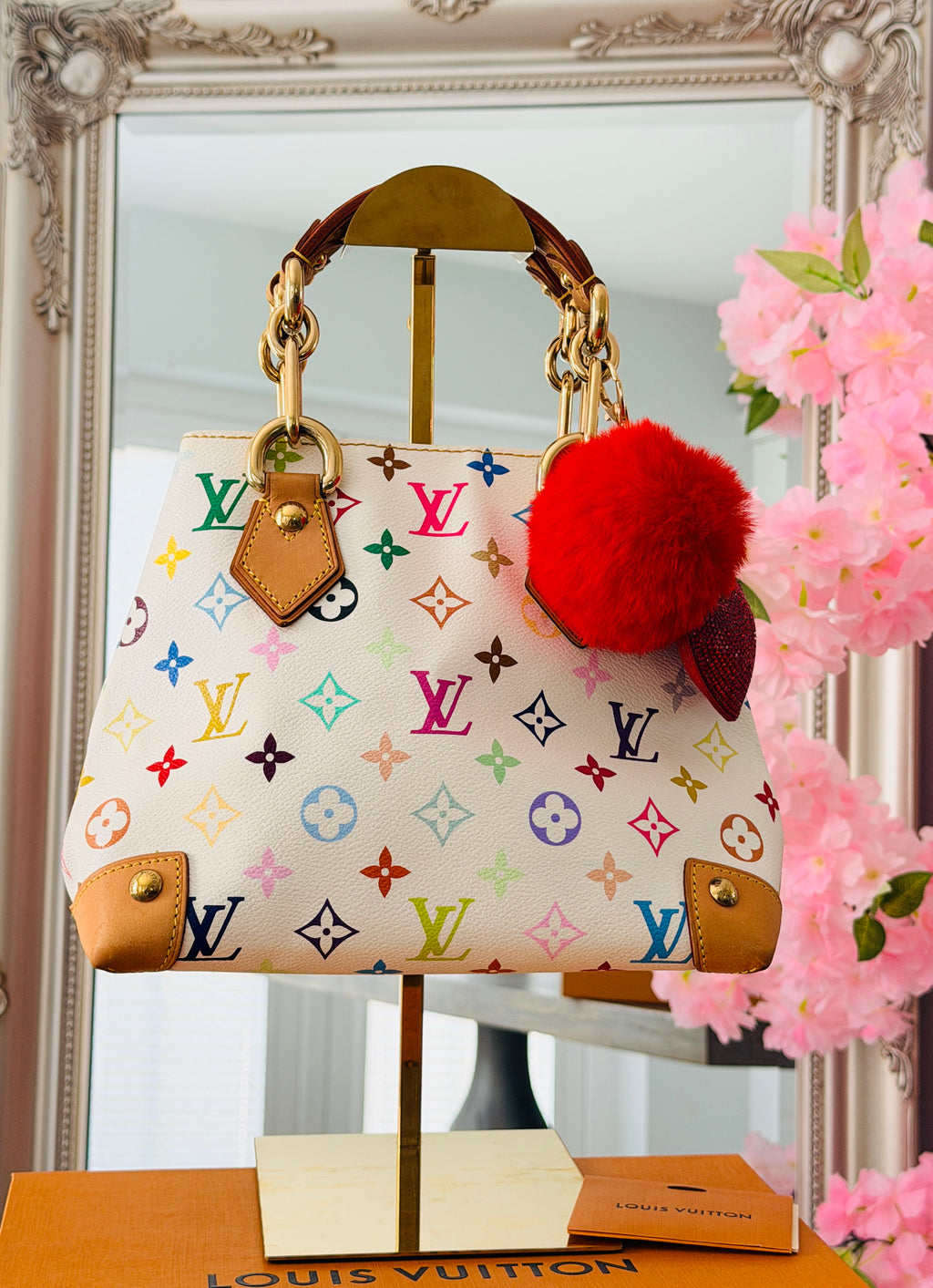 Louis Vuitton Takashi Murakami Audra PM Monogram White Leather Gold Hardware