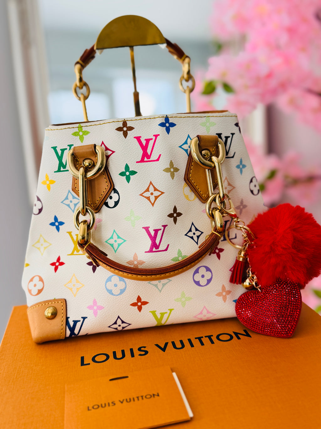 Louis Vuitton Takashi Murakami Audra PM Monogram White Leather Gold Hardware