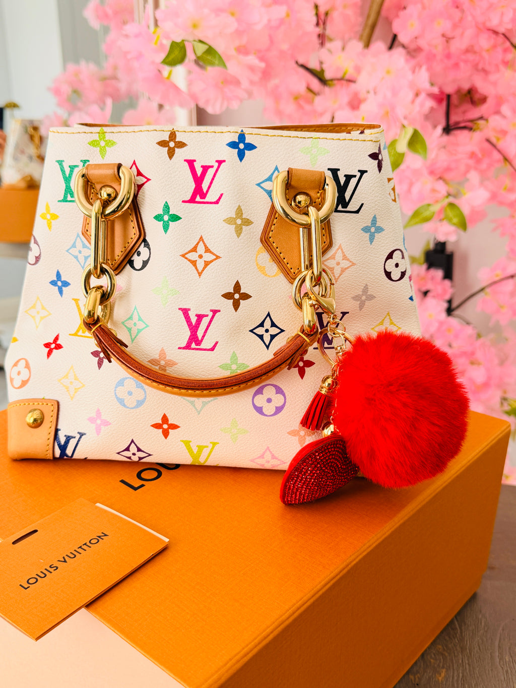 Louis Vuitton Takashi Murakami Audra PM Monogram White Leather Gold Hardware