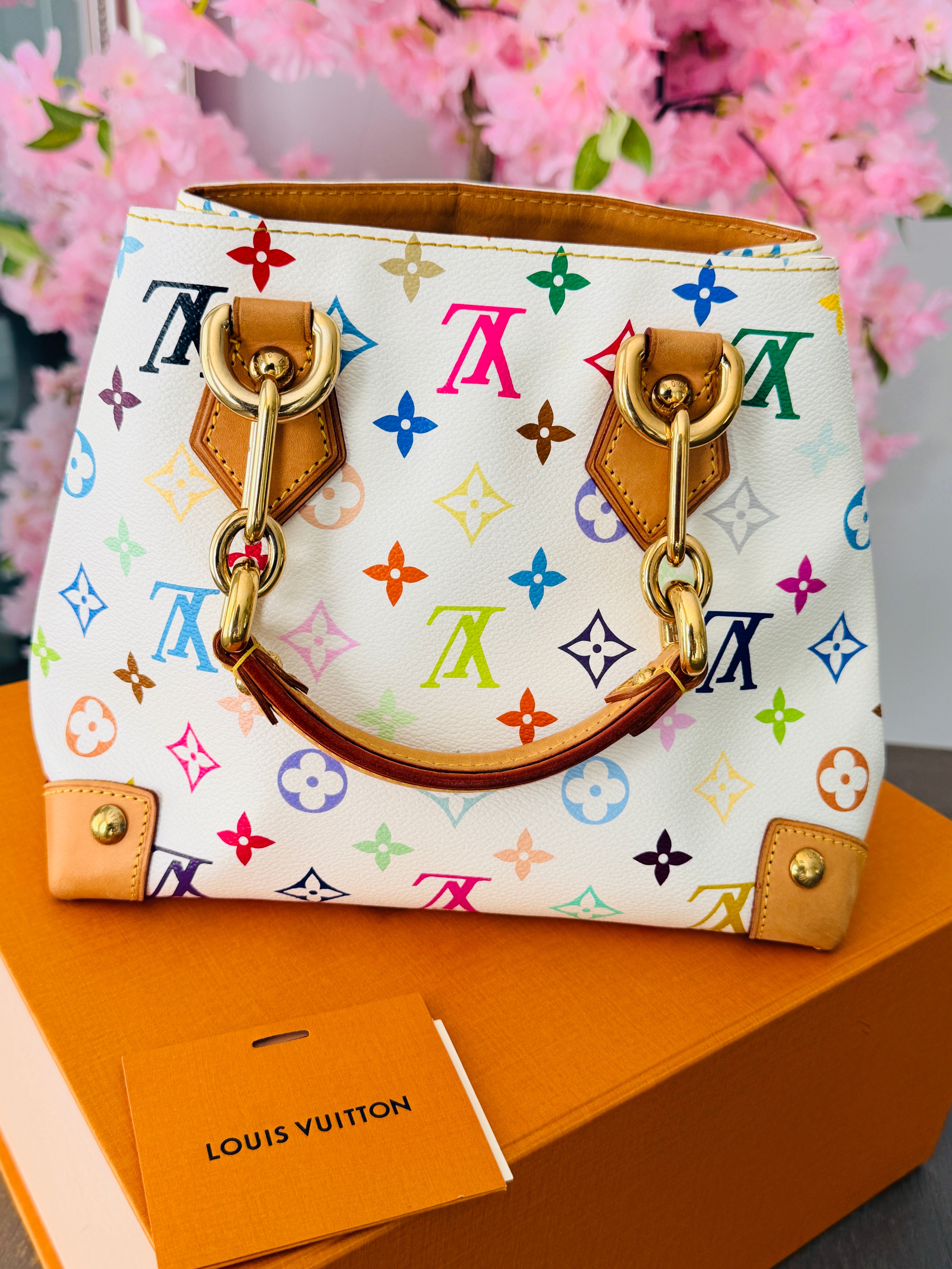 Louis Vuitton Takashi Murakami Audra PM Monogram White Leather Gold Hardware