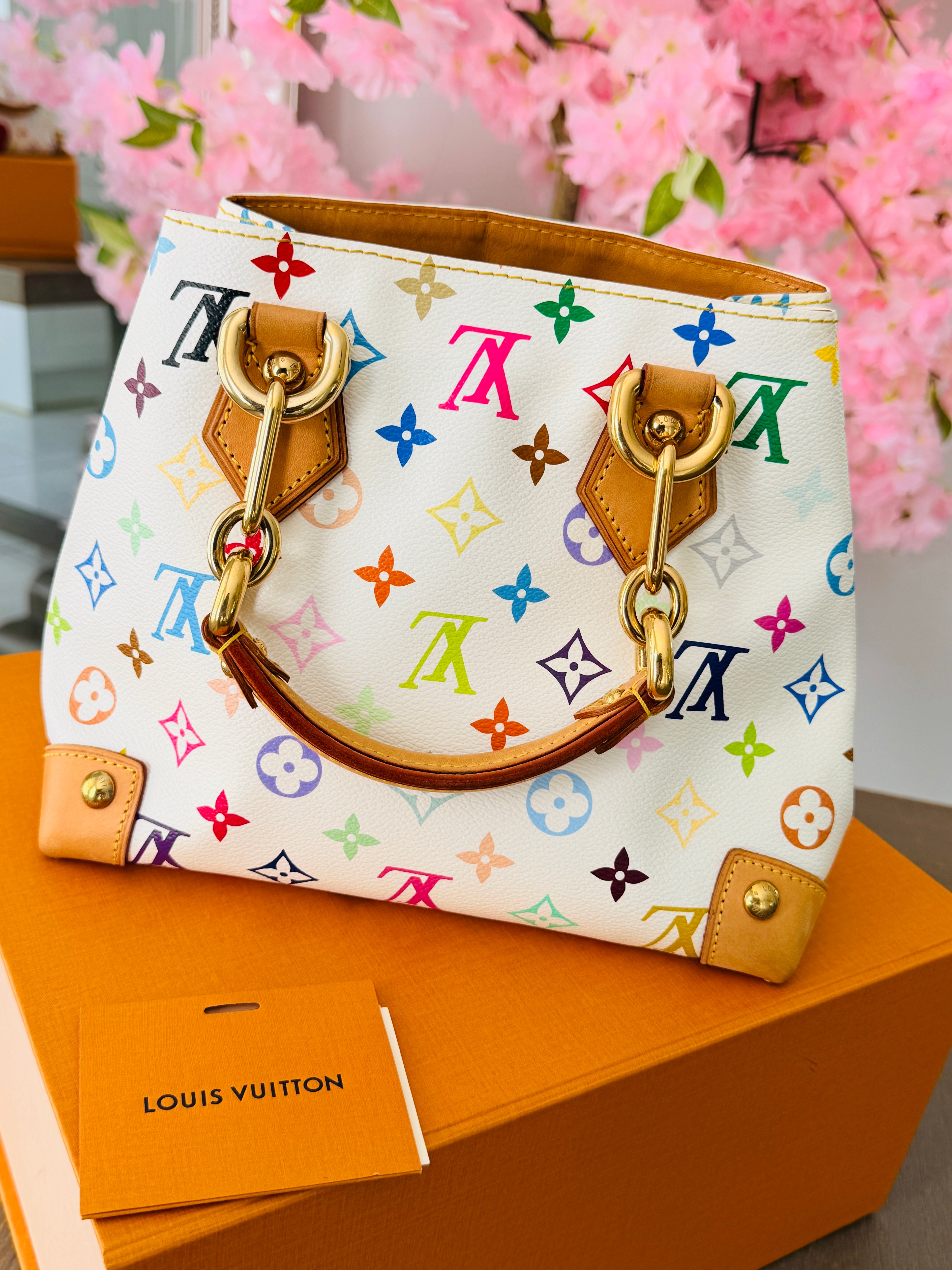 Louis Vuitton Takashi Murakami Audra PM Monogram White Leather Gold Hardware
