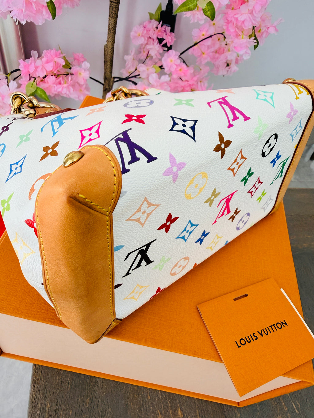 Louis Vuitton Takashi Murakami Audra PM Monogram White Leather Gold Hardware